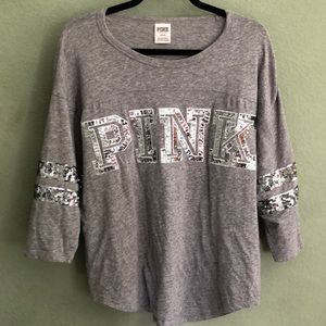 PINK 3/4 inch Embellished Sleeve Tee Shirt